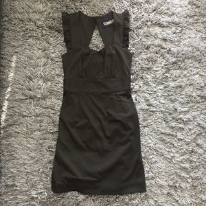 NWOT SUNNER Ruffle Shoulder Olive Green Dress